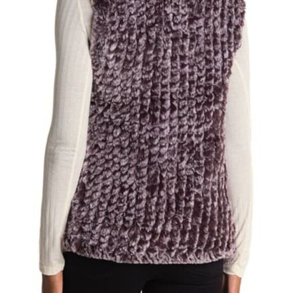 Love Token Faux Fur Waterfall Vest Purple Open Front w/ Pockets Women's Sz S NWT - Picture 7 of 12